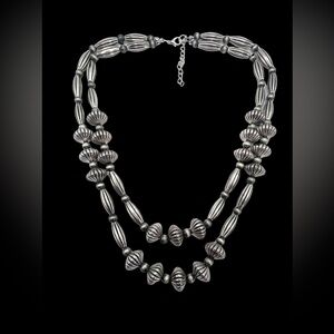 Southwest Graduated Faux Navajo Pearl Multi Strand Silver Tone Beaded Necklace